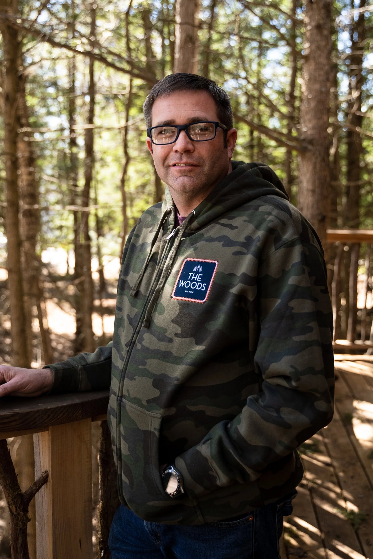 The Woods Maine® Embroidered Blaze Pines Camo Zip Maine Hoodie - The Woods Maine