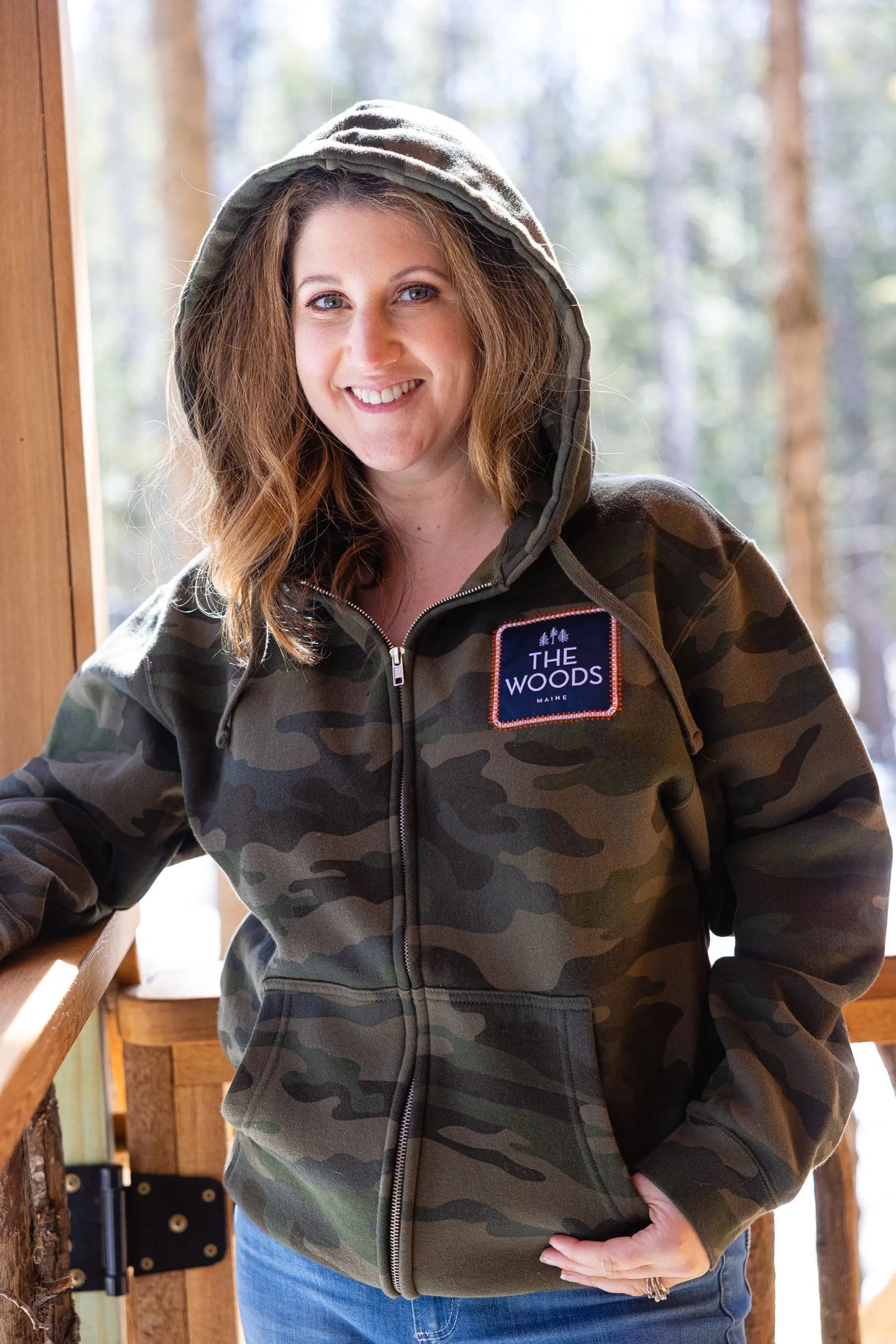 The Woods Maine® Embroidered Blaze Pines Camo Zip Maine Hoodie - The Woods Maine