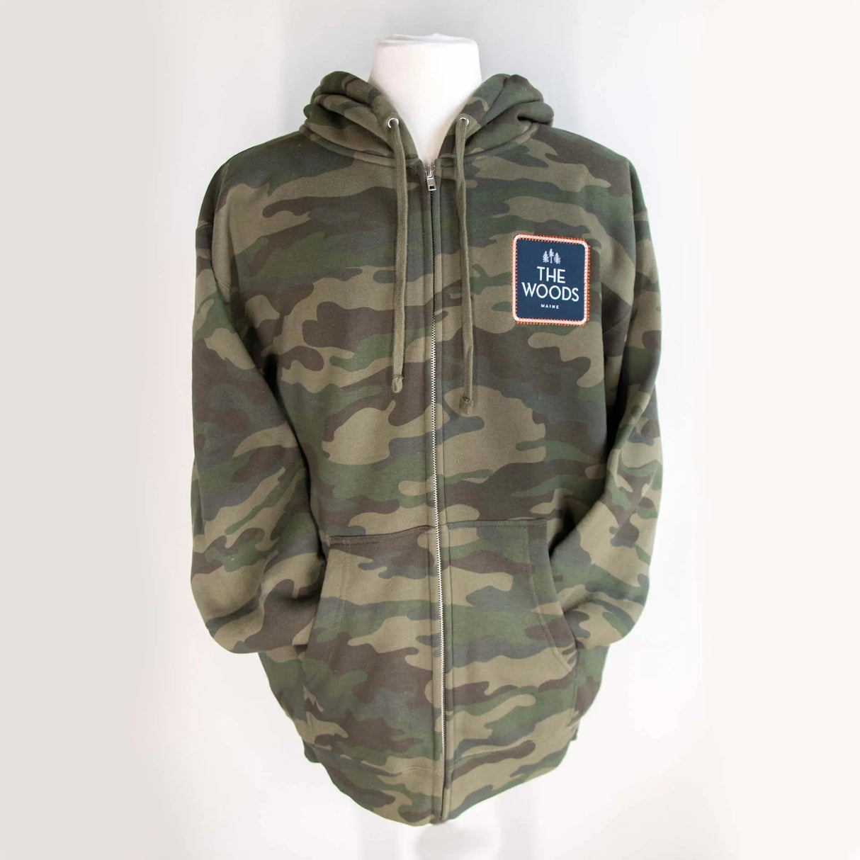 The Woods Maine® Embroidered Blaze Pines Camo Zip Maine Hoodie - The Woods Maine