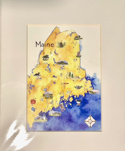 Maine Map Watercolor Print - Valerie Paul Art