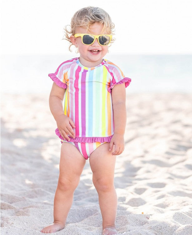 Rainbow Dream Stripe Rash Guard Bikini - RuffleButts
